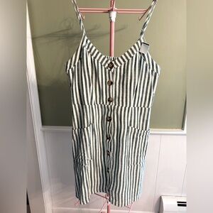 Lulus green/white stripe thin strap front button down dress. Size small.